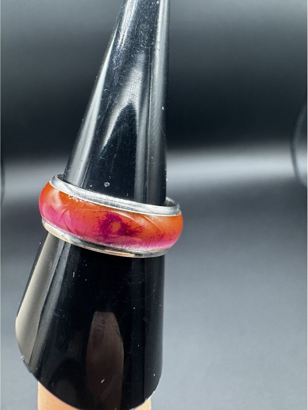 Stainless Steel Pink Orange Marbled Inlay Band Ring Unisex Resin Style SZ- 9 NWT